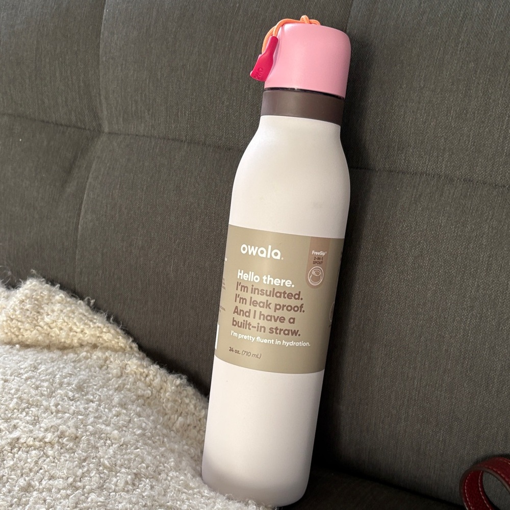 Owala White and Pink Insulated Water Bottle